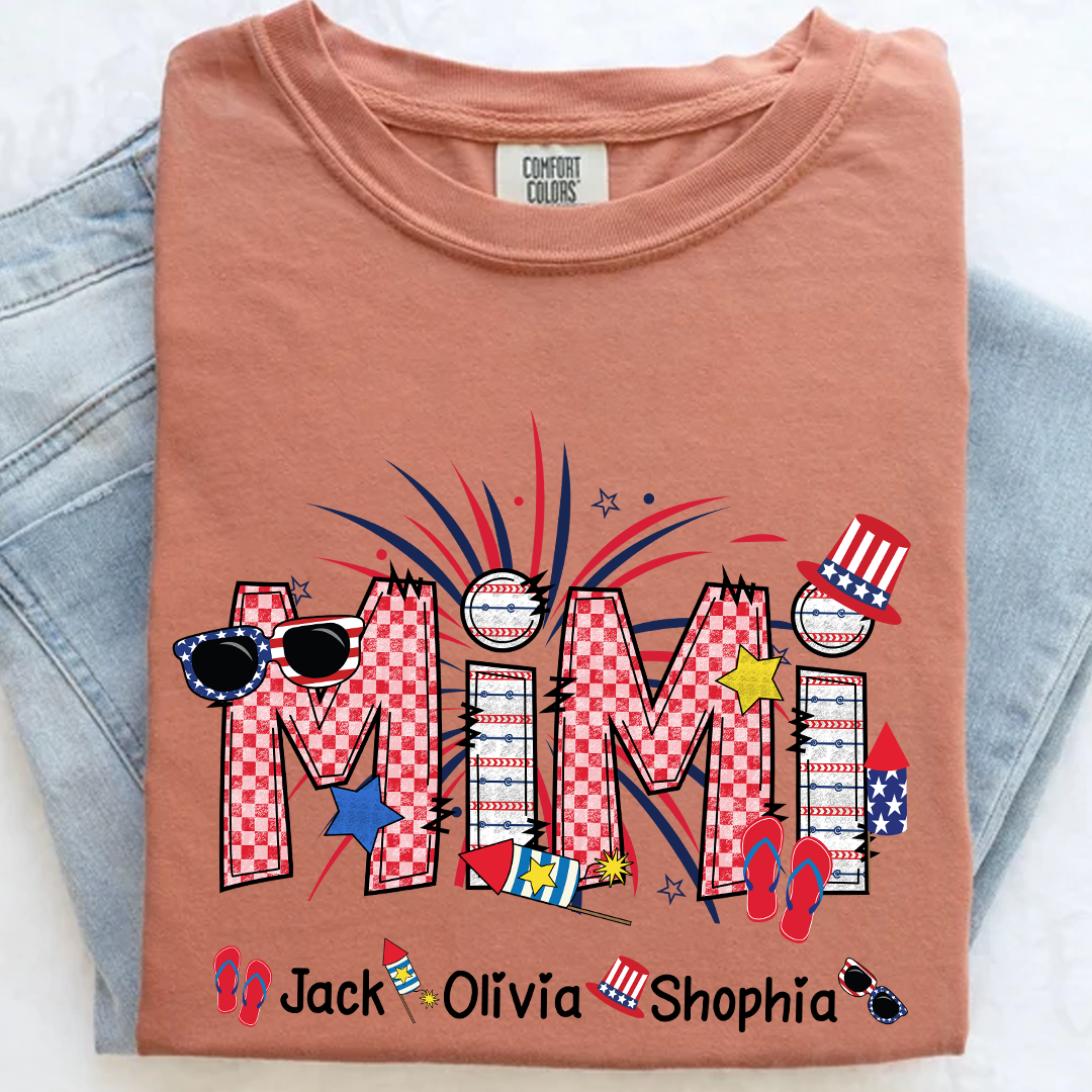 Comfort Colors® Grandma Patriotic T-Shirt, Custom Grandma With Grandkids Shirt