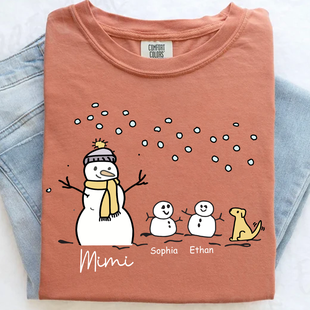 Comfort Colors® Mimi Snowman Dog with Grandkids – Christmas Gifts T-Shirt