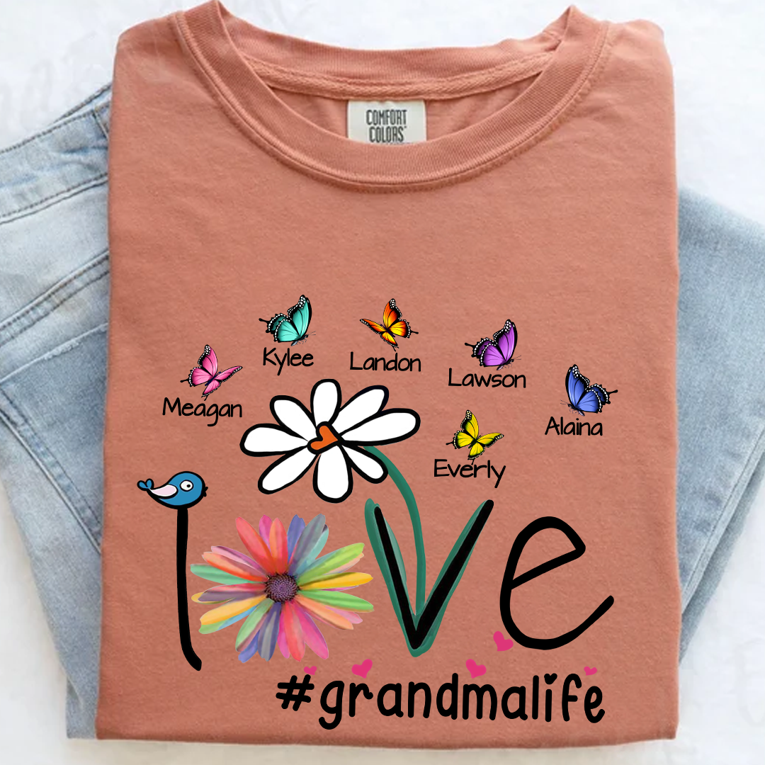 Comfort Colors® Love Grandma Butterfly T-Shirt, Custom Grandma With Grandkids Shirt