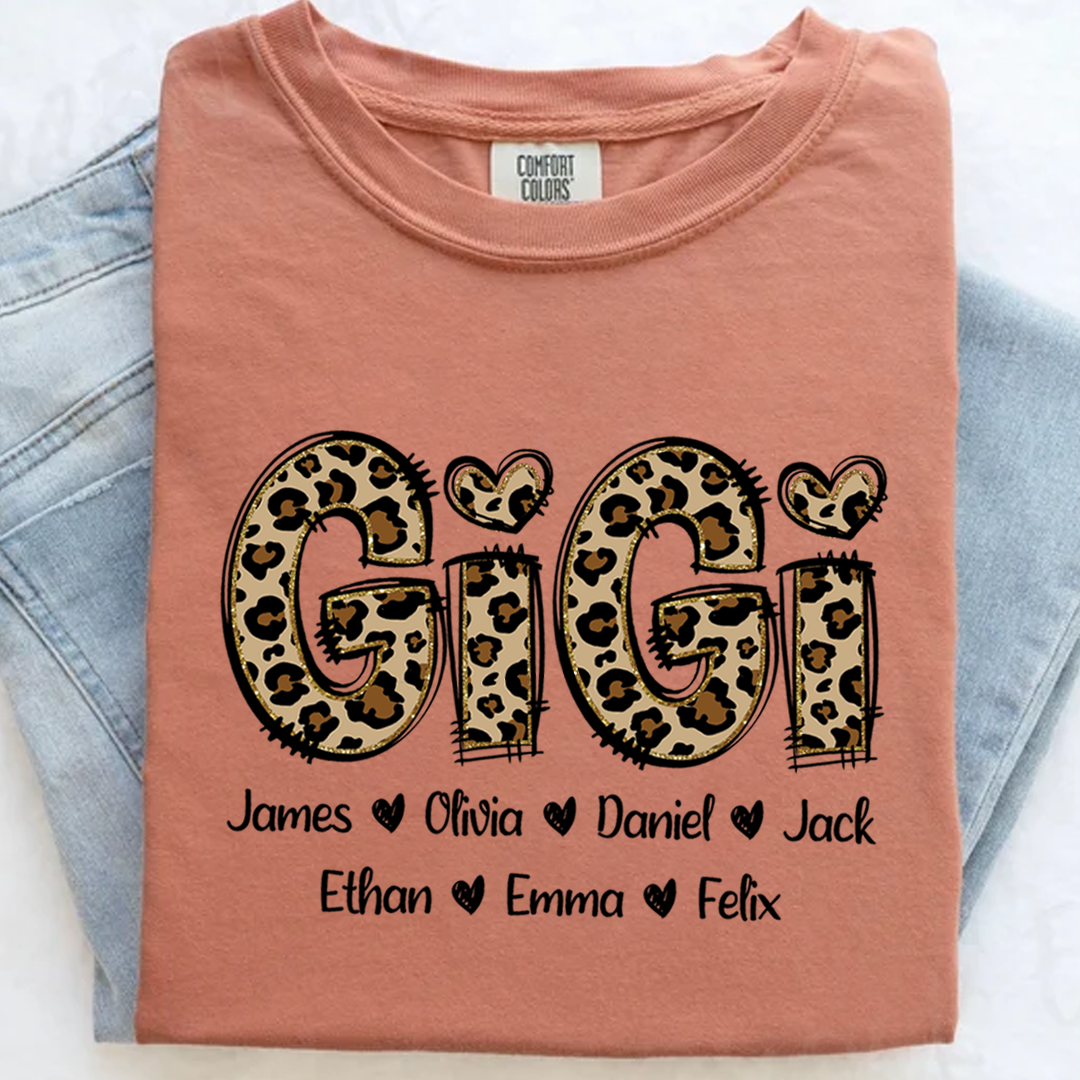 Comfort Colors® Personalize Gigi Leopard Shirt, Custom Grandma With Grandkids, Gift for Grandma Shirt