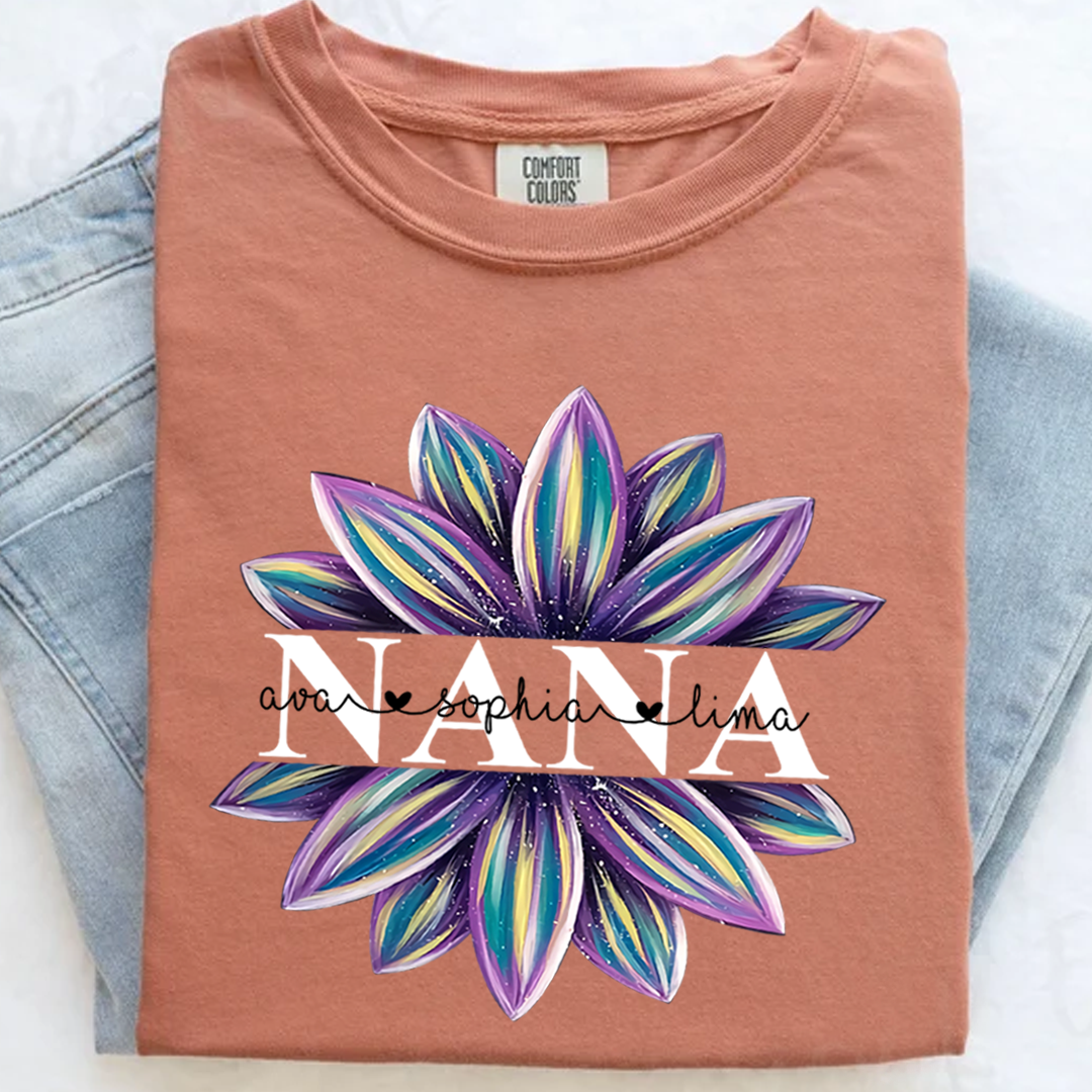 Comfort Colors® Flower Grandma Shirt, Custom Grandma And Grandkids Shirt