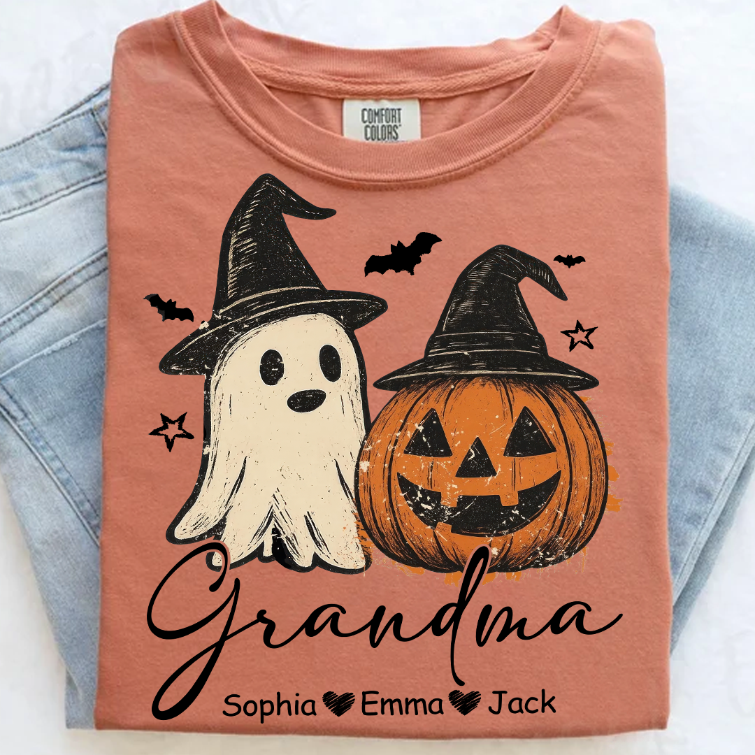 Comfort Colors® Grandma Floral Pumpkin, Ghost Pumpkin And Grandkids T-Shirt