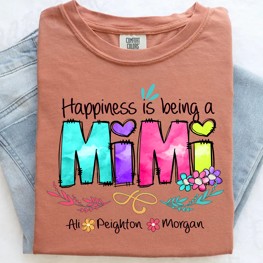 Comfort Colors® Happiness Is Being A Mimi Shirt, Custom Grandma With Grandkids Shirt