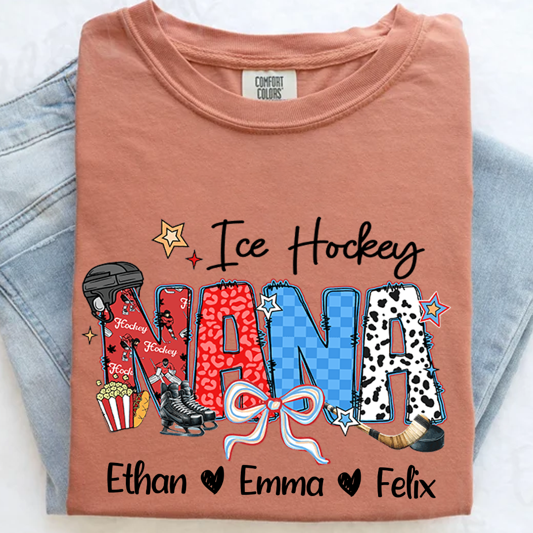 Comfort Colors® Ice Hockey Grandma T-Shirt, Custom Grandma With Grandkids Shirt