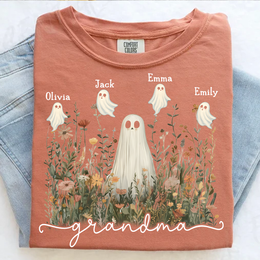 Comfort Colors® Grandma Cute Ghost in Wildflowers And Grandkids T-Shirt