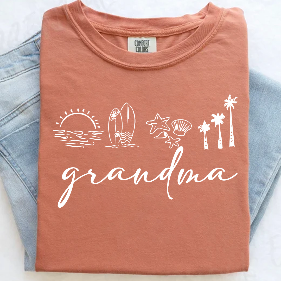 Comfort Colors® Personalized Grandma Coastal Shirt, Custom Nana Gigi Mimi Beach Shirt, Tropical Summer Vacation Shirt for Grandma
