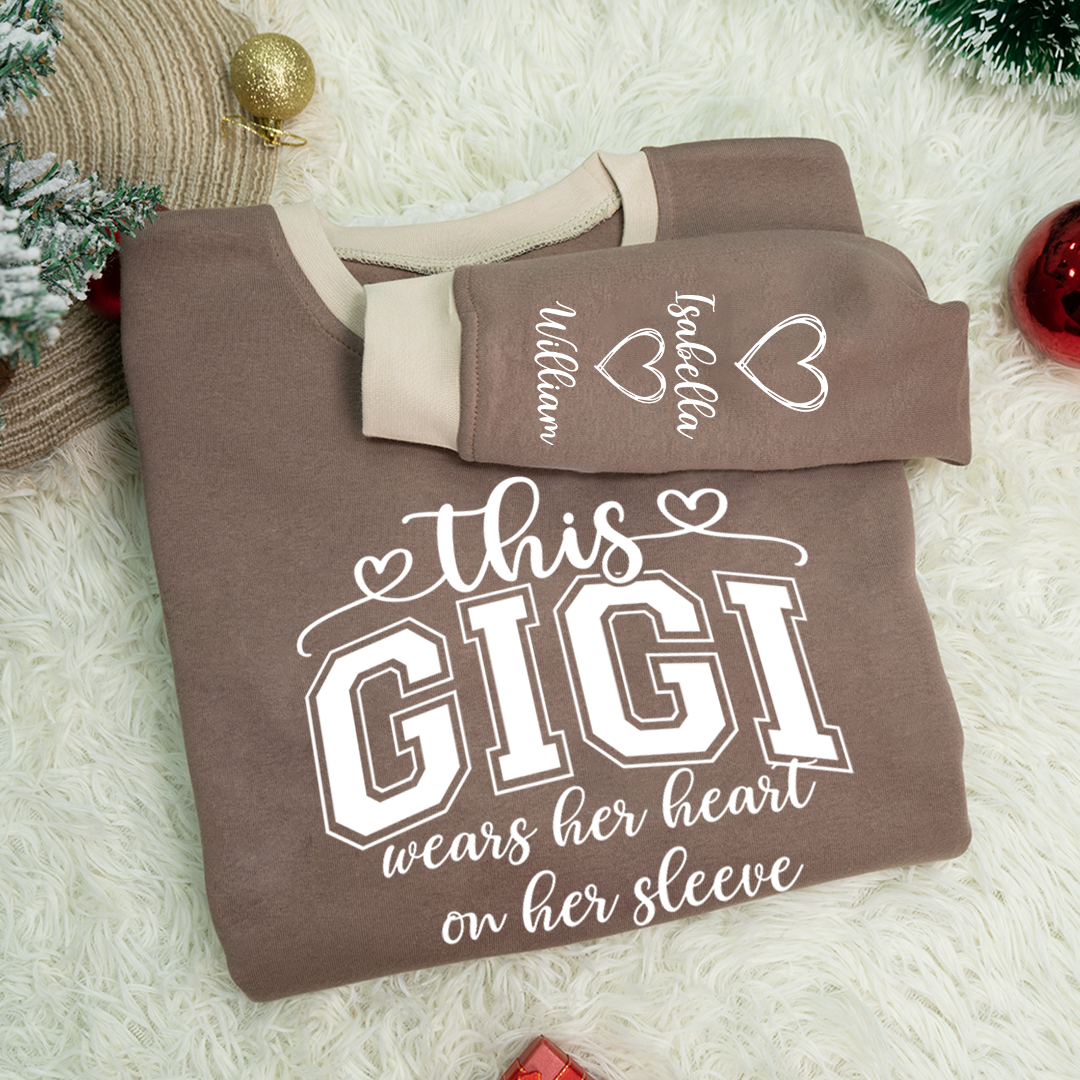 This Gigi Were Her Heart On Her Sleeve, Personalized Grandma and Grandkids Name