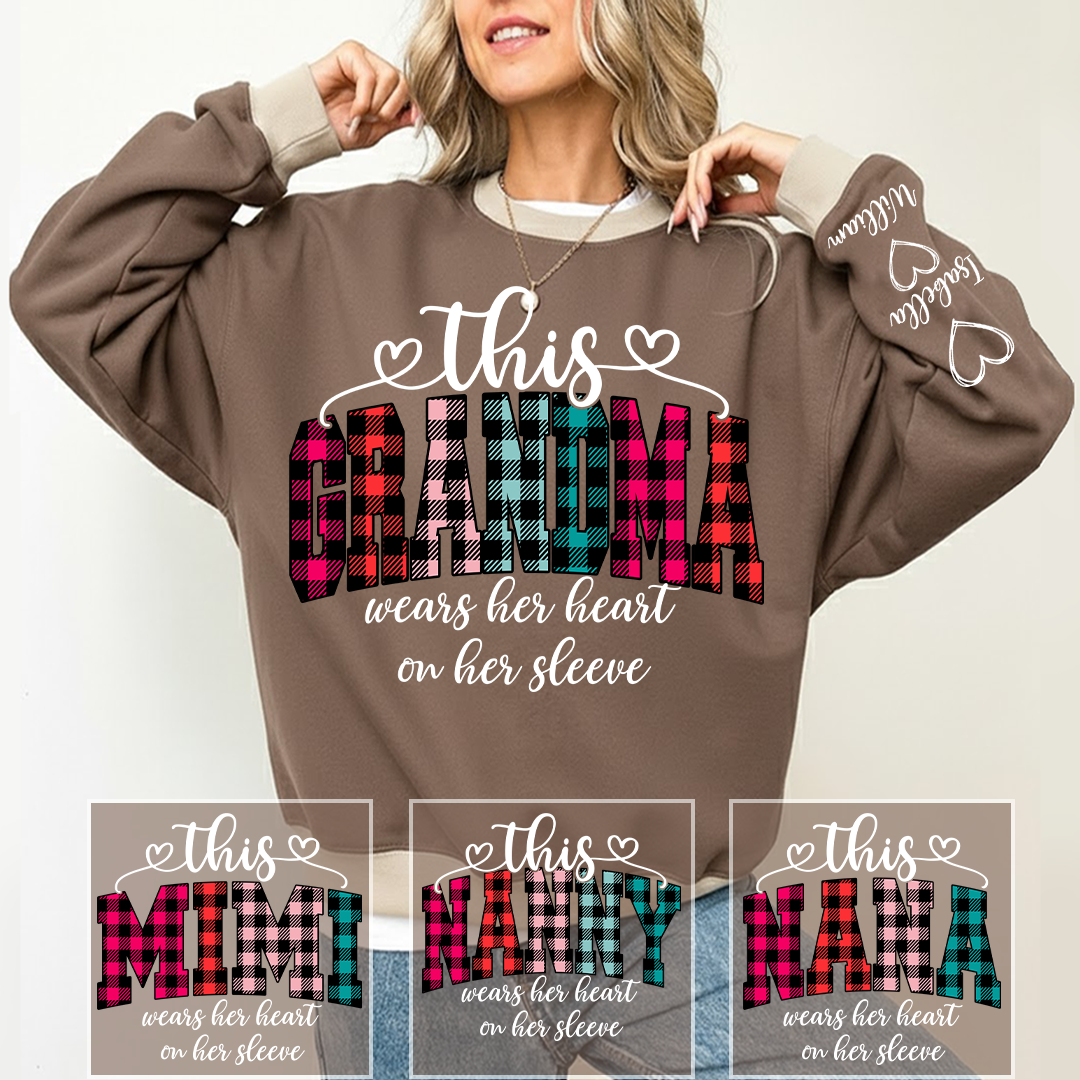 This Grandma Were Her Heart On Her Sleeve Personalized Grandma and Grandkids Christmas Gift Shirt