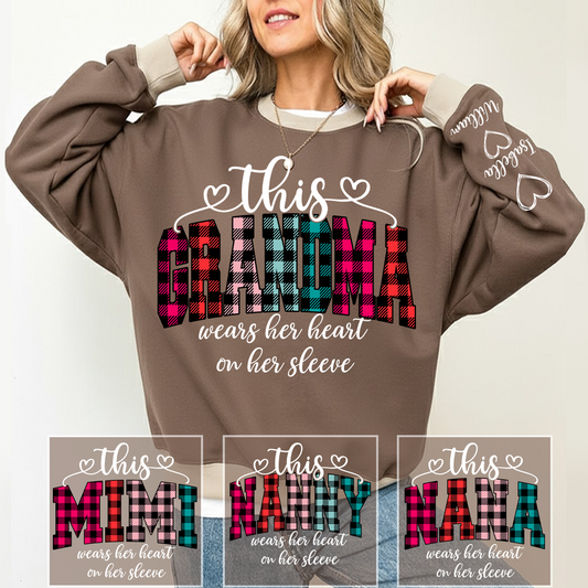 This Grandma Were Her Heart On Her Sleeve Personalized Grandma and Grandkids Christmas Gift Shirt