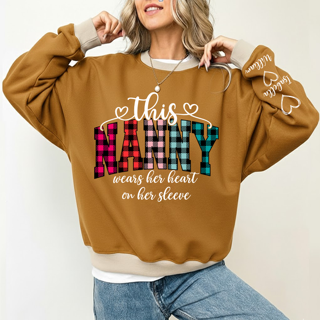 This Grandma Were Her Heart On Her Sleeve Personalized Grandma and Grandkids Christmas Gift Shirt