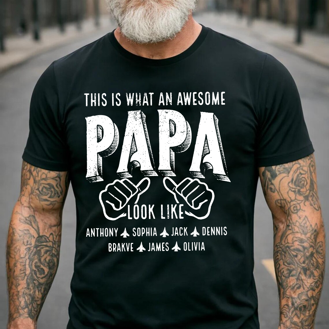 This Is What An Awesome Papa Look Like, Personalized Grandpa and Grandkids Family Gift T-shirt