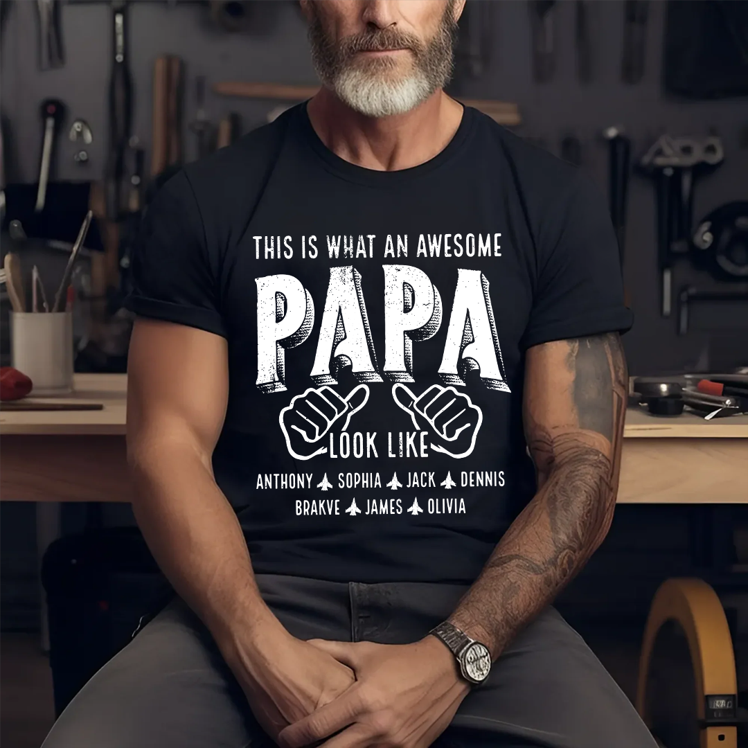 This Is What An Awesome Papa Look Like, Personalized Grandpa and Grandkids Family Gift T-shirt