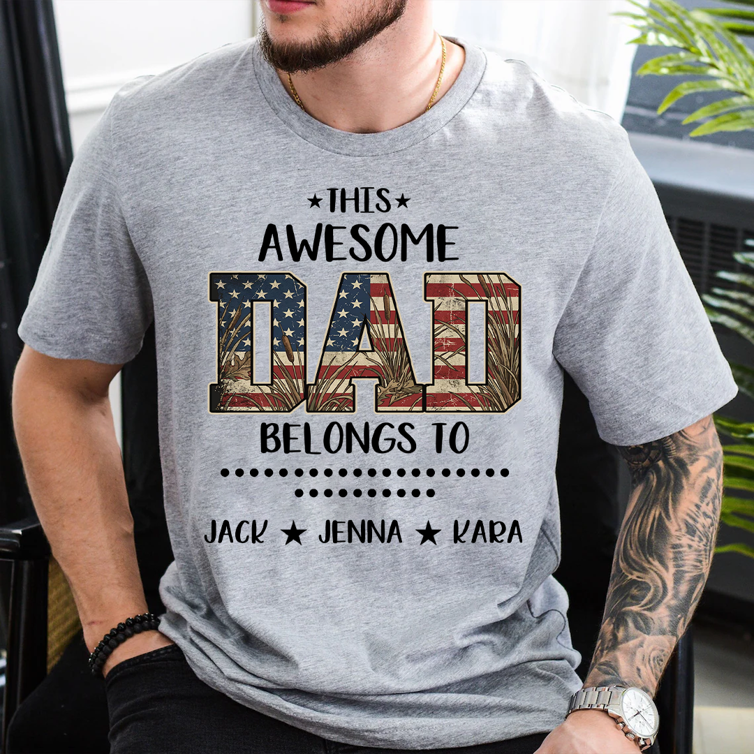This Awesome Papa Belong To Grandkids Custom Name, American Flag Camo, Dad Papa Grandpa Father’s Day Gift T-shirt