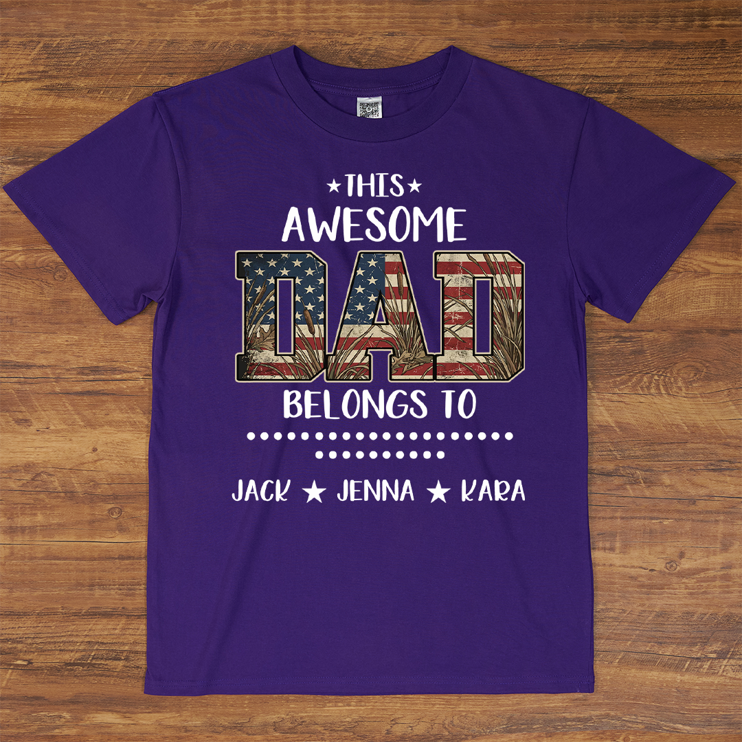 This Awesome Papa Belong To Grandkids Custom Name, American Flag Camo, Dad Papa Grandpa Father’s Day Gift T-shirt