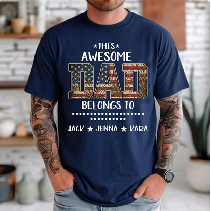 This Awesome Papa Belong To Grandkids Custom Name, American Flag Camo, Dad Papa Grandpa Father’s Day Gift T-shirt