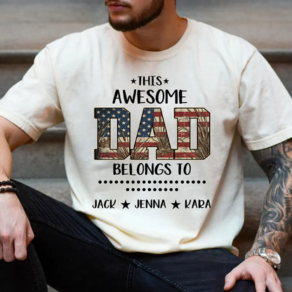 This Awesome Papa Belong To Grandkids Custom Name, American Flag Camo, Dad Papa Grandpa Father’s Day Gift T-shirt
