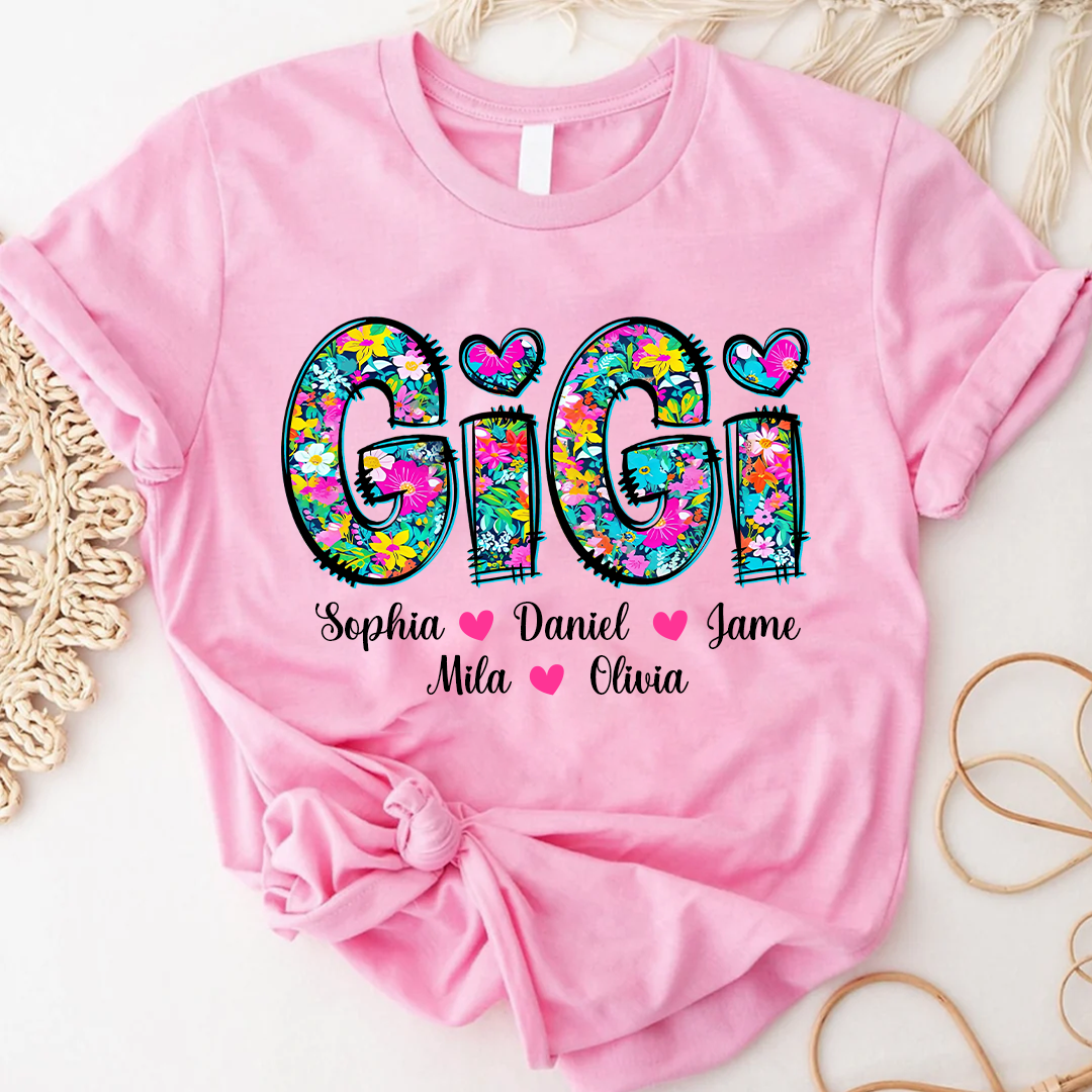 Tiny Flower Gigi Custom Gigi And Grandkids T-Shirt