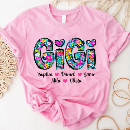 Tiny Flower Gigi Custom Gigi And Grandkids T-Shirt