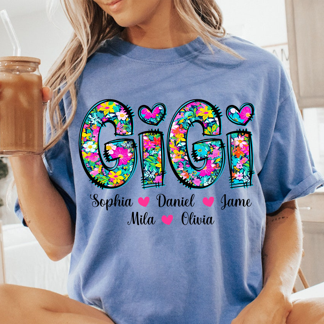 Tiny Flower Gigi Custom Gigi And Grandkids T-Shirt