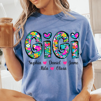 Tiny Flower Gigi Custom Gigi And Grandkids T-Shirt