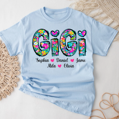 Tiny Flower Gigi Custom Gigi And Grandkids T-Shirt