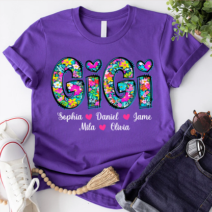 Tiny Flower Gigi Custom Gigi And Grandkids T-Shirt