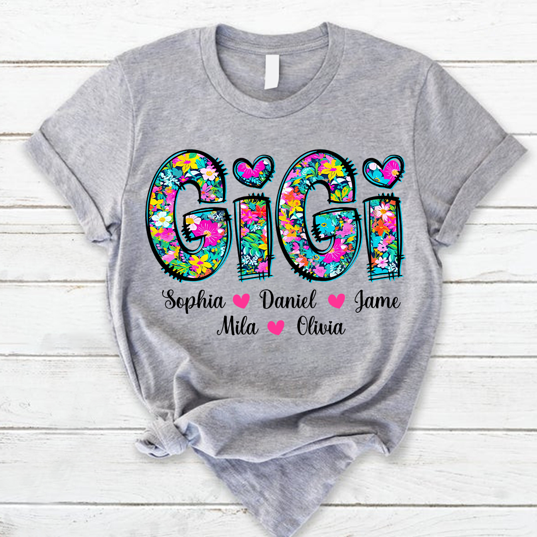Tiny Flower Gigi Custom Gigi And Grandkids T-Shirt