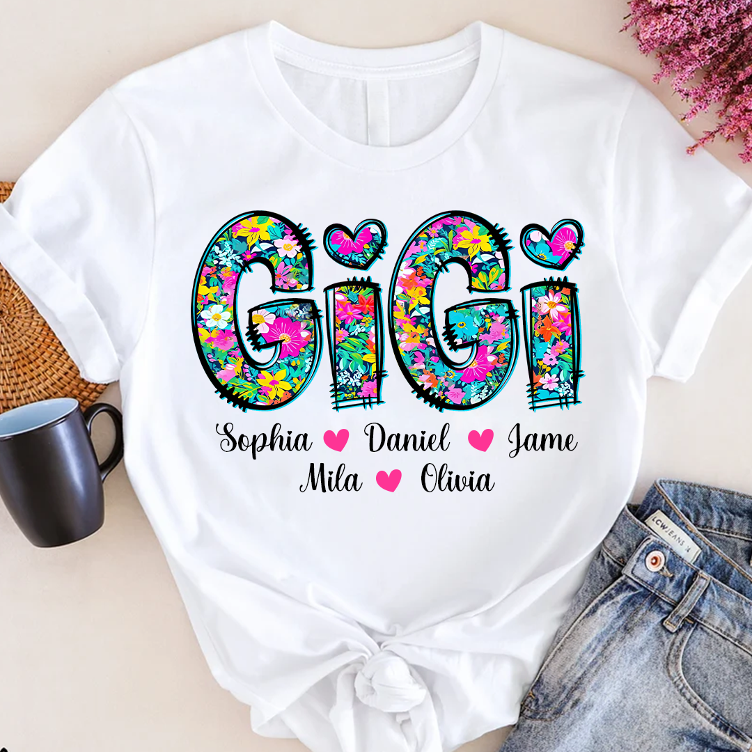 Tiny Flower Gigi Custom Gigi And Grandkids T-Shirt