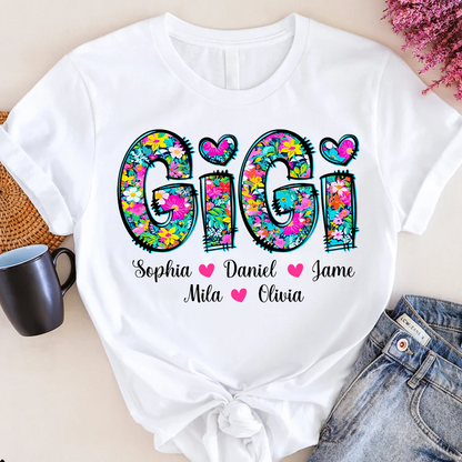 Tiny Flower Gigi Custom Gigi And Grandkids T-Shirt