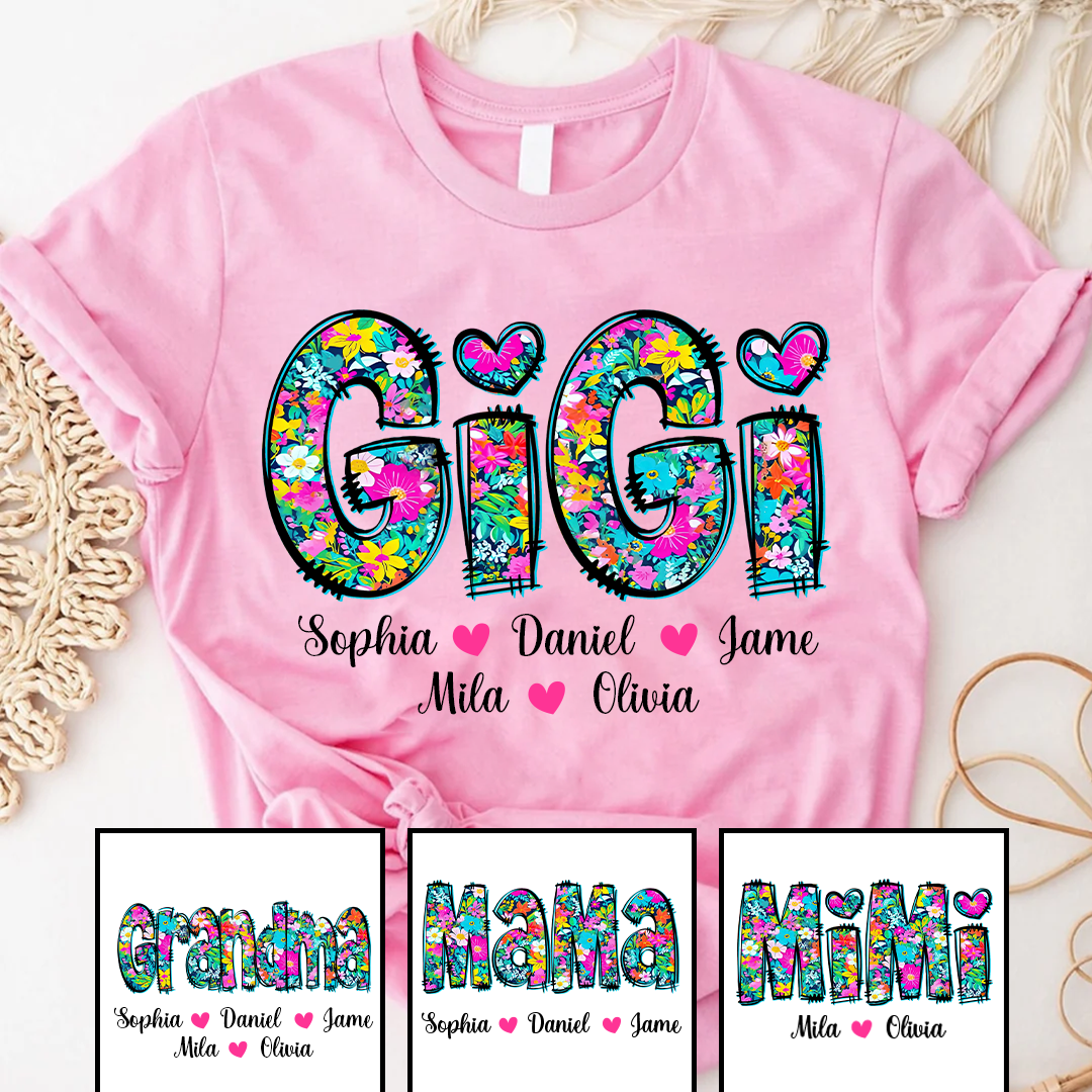 Tiny Flower Gigi Custom Gigi And Grandkids T-Shirt