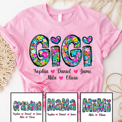 Tiny Flower Gigi Custom Gigi And Grandkids T-Shirt