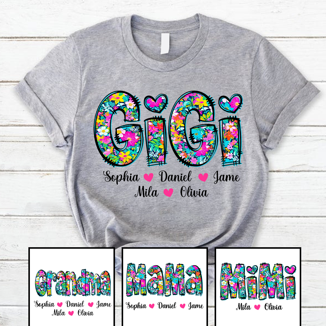 Tiny Flower Gigi Custom Gigi And Grandkids T-Shirt