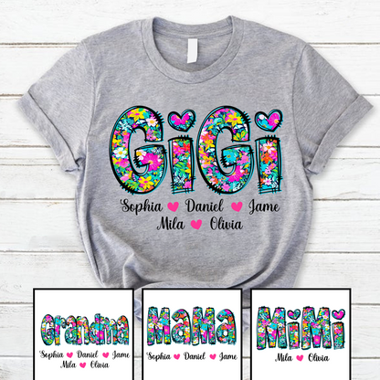 Tiny Flower Gigi Custom Gigi And Grandkids T-Shirt