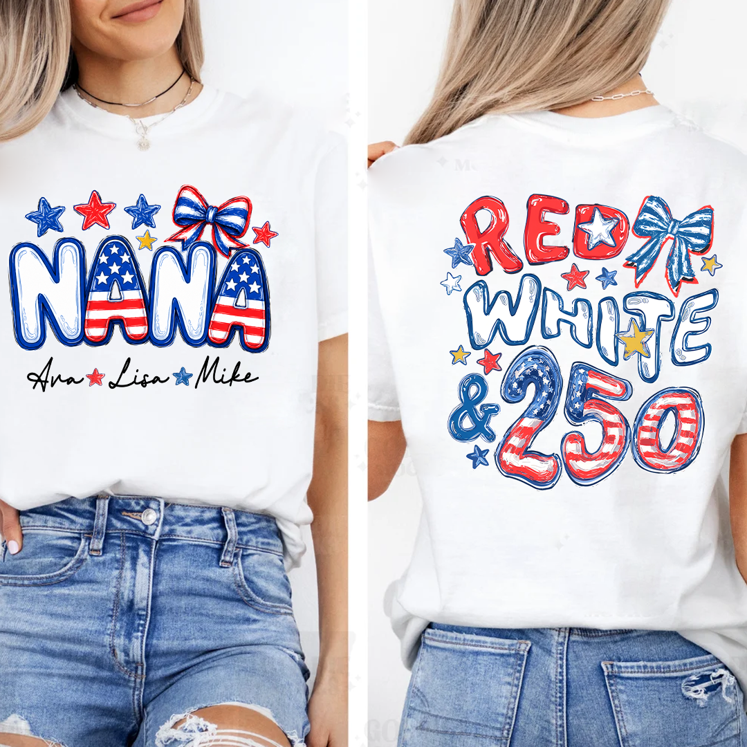 Personalize Nana And Grandkids Names, Celebrate 250 Years of Freedom Shirt