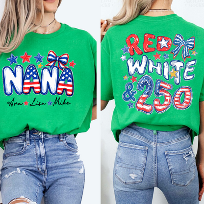 Personalize Nana And Grandkids Names, Celebrate 250 Years of Freedom Shirt