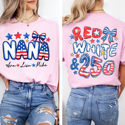 Personalize Nana And Grandkids Names, Celebrate 250 Years of Freedom Shirt