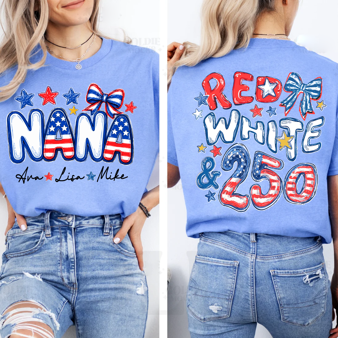 Personalize Nana And Grandkids Names, Celebrate 250 Years of Freedom Shirt