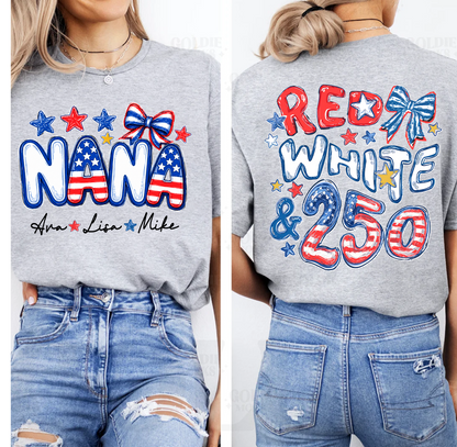 Personalize Nana And Grandkids Names, Celebrate 250 Years of Freedom Shirt