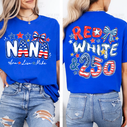 Personalize Nana And Grandkids Names, Celebrate 250 Years of Freedom Shirt