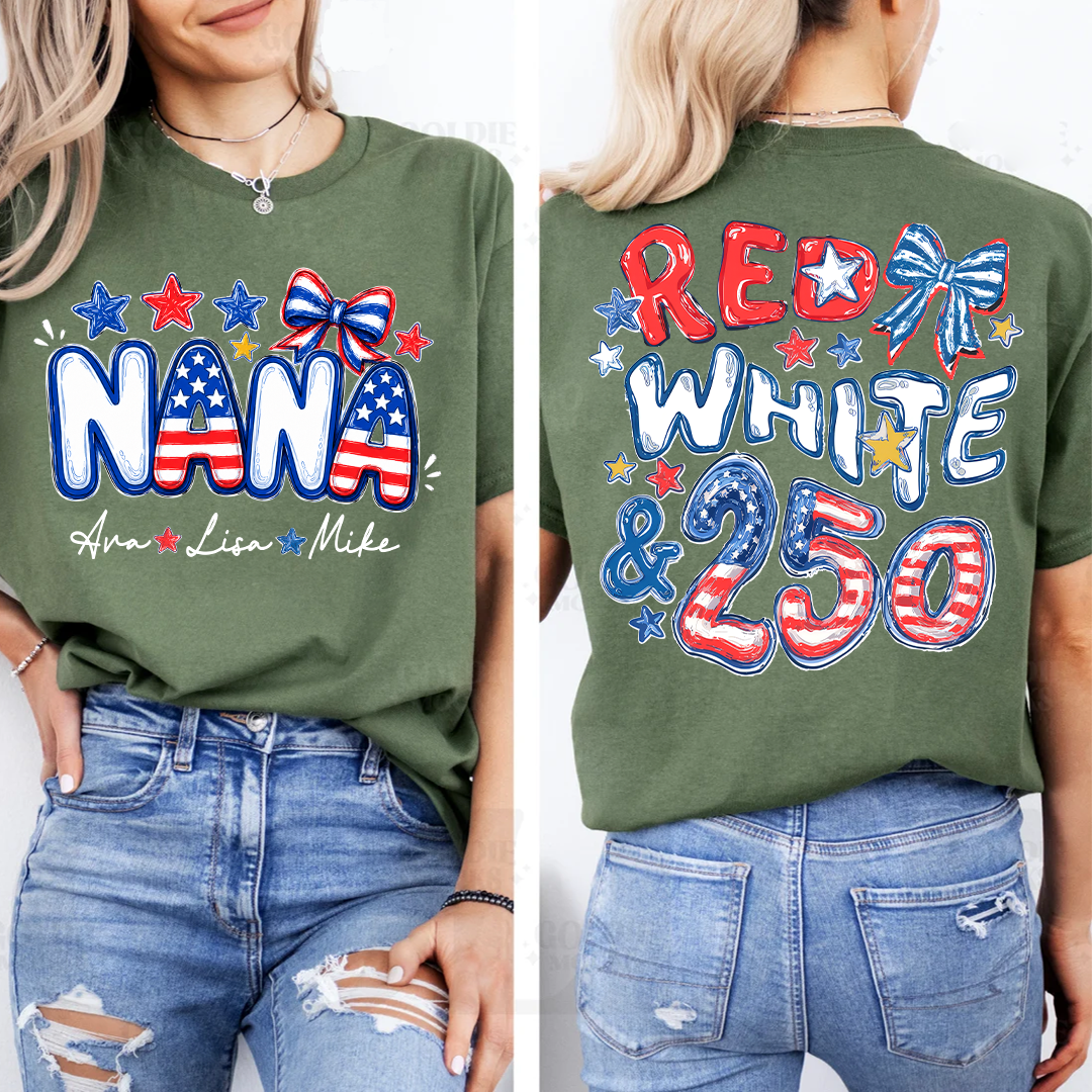 Personalize Nana And Grandkids Names, Celebrate 250 Years of Freedom Shirt
