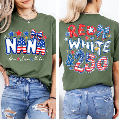 Personalize Nana And Grandkids Names, Celebrate 250 Years of Freedom Shirt