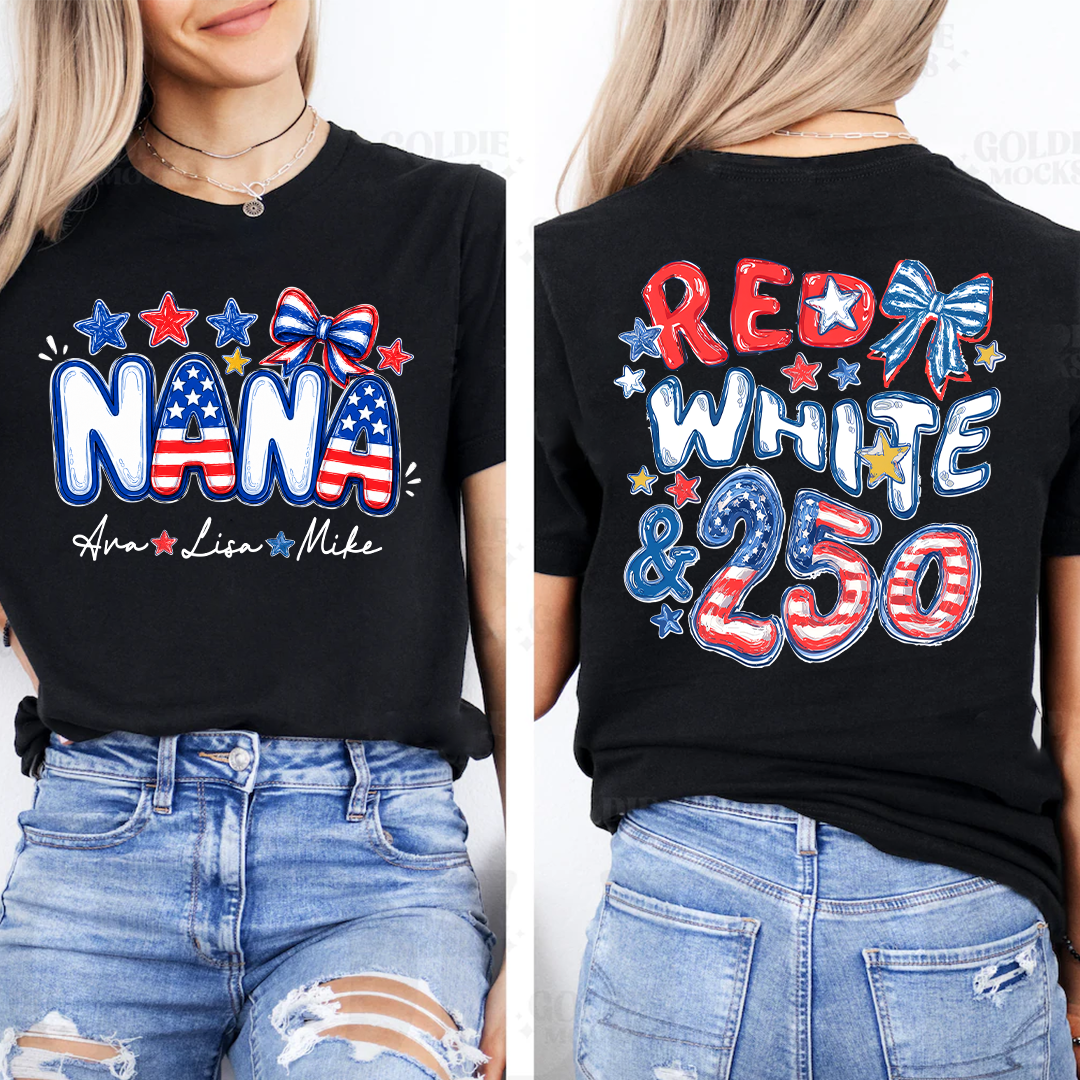 Personalize Nana And Grandkids Names, Celebrate 250 Years of Freedom Shirt