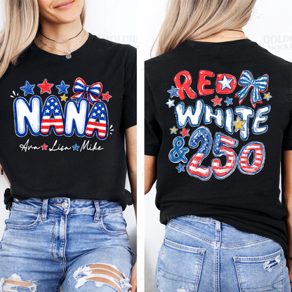 Personalize Nana And Grandkids Names, Celebrate 250 Years of Freedom Shirt