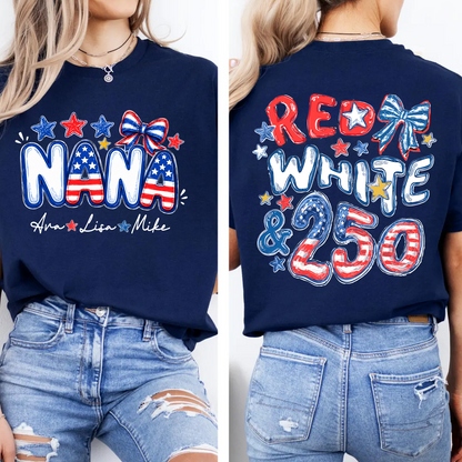 Personalize Nana And Grandkids Names, Celebrate 250 Years of Freedom Shirt