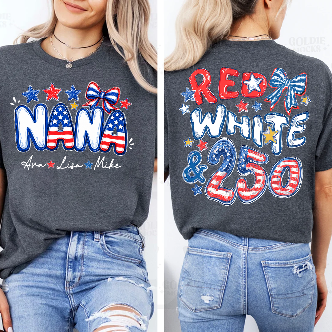 Personalize Nana And Grandkids Names, Celebrate 250 Years of Freedom Shirt