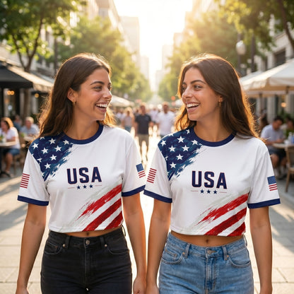 Custom Women's USA 2026 Jersey Crop Tee - Personalized Name And Number Soccer Shirt, Birthday Gifts For Sports Fans - Stars And Stripes Forever