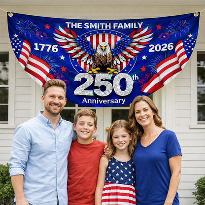 USA Semiquincentennial Flag Custom Family Name Decor, 1776-2026 Patriotic Bunting Outdoor Decor Banner 250 Years Of Freedom