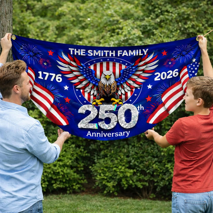 USA Semiquincentennial Flag Custom Family Name Decor, 1776-2026 Patriotic Bunting Outdoor Decor Banner 250 Years Of Freedom