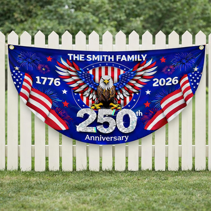 250th Anniversary Flag Custom Family Name, 4th of July Decor, Patriotic Bunting Outdoor, Front Door, Porch