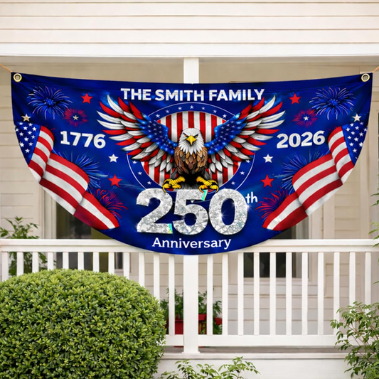 USA Semiquincentennial Flag Custom Family Name Decor, 1776-2026 Patriotic Bunting Outdoor Decor Banner 250 Years Of Freedom